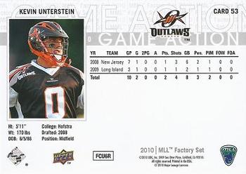 2010 Upper Deck Major League Lacrosse #53 Kevin Unterstein Back